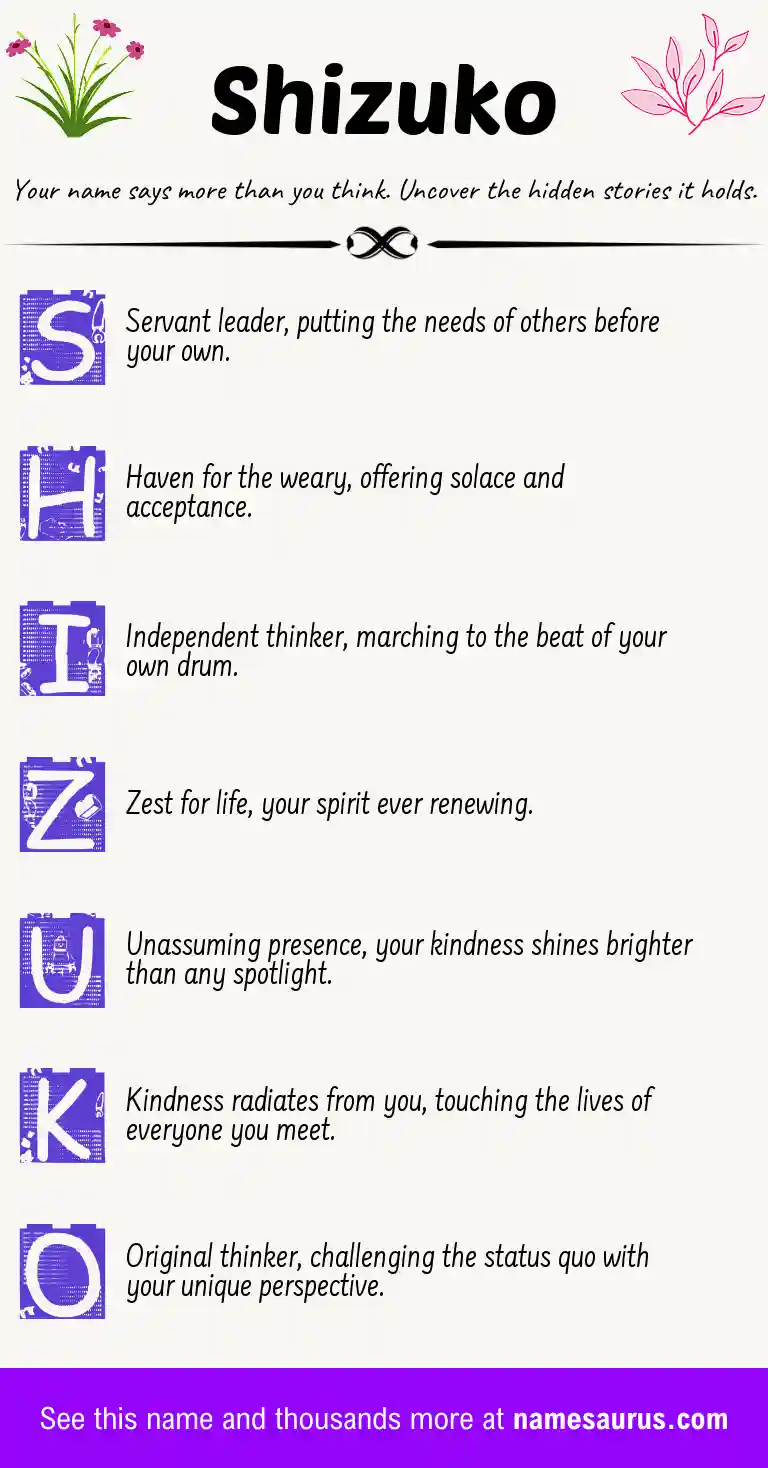 Acrostic poem about Shizuko.