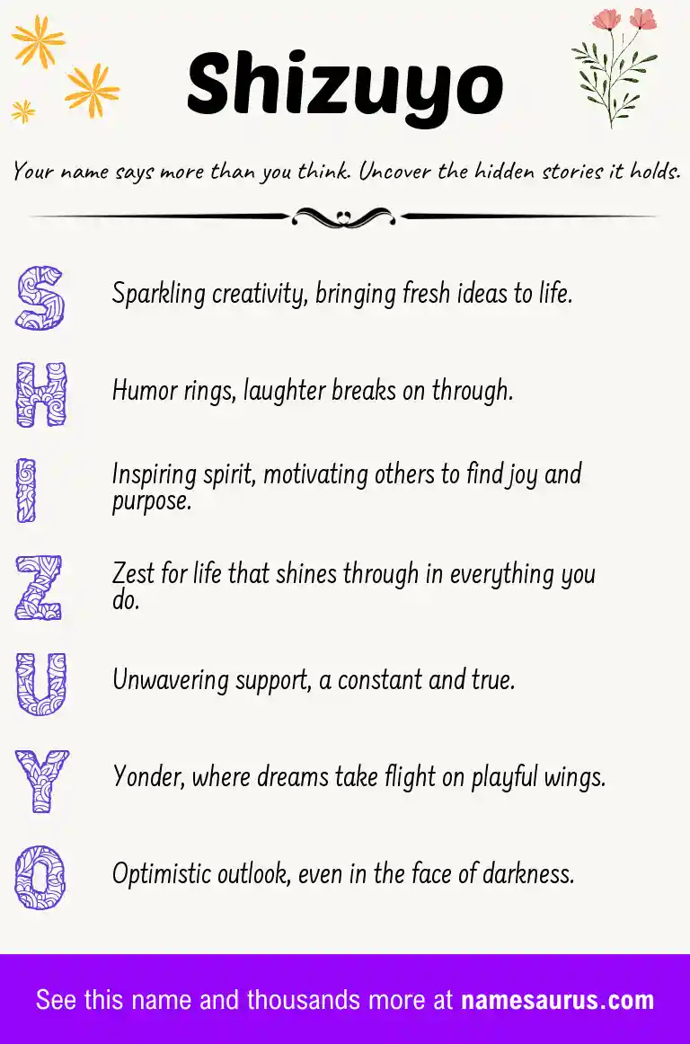 Acrostic poem about Shizuyo.