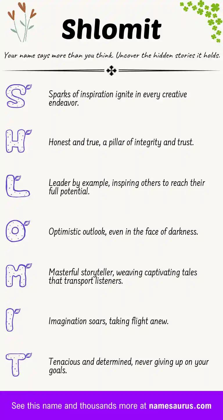 Acrostic poem about Shlomit.