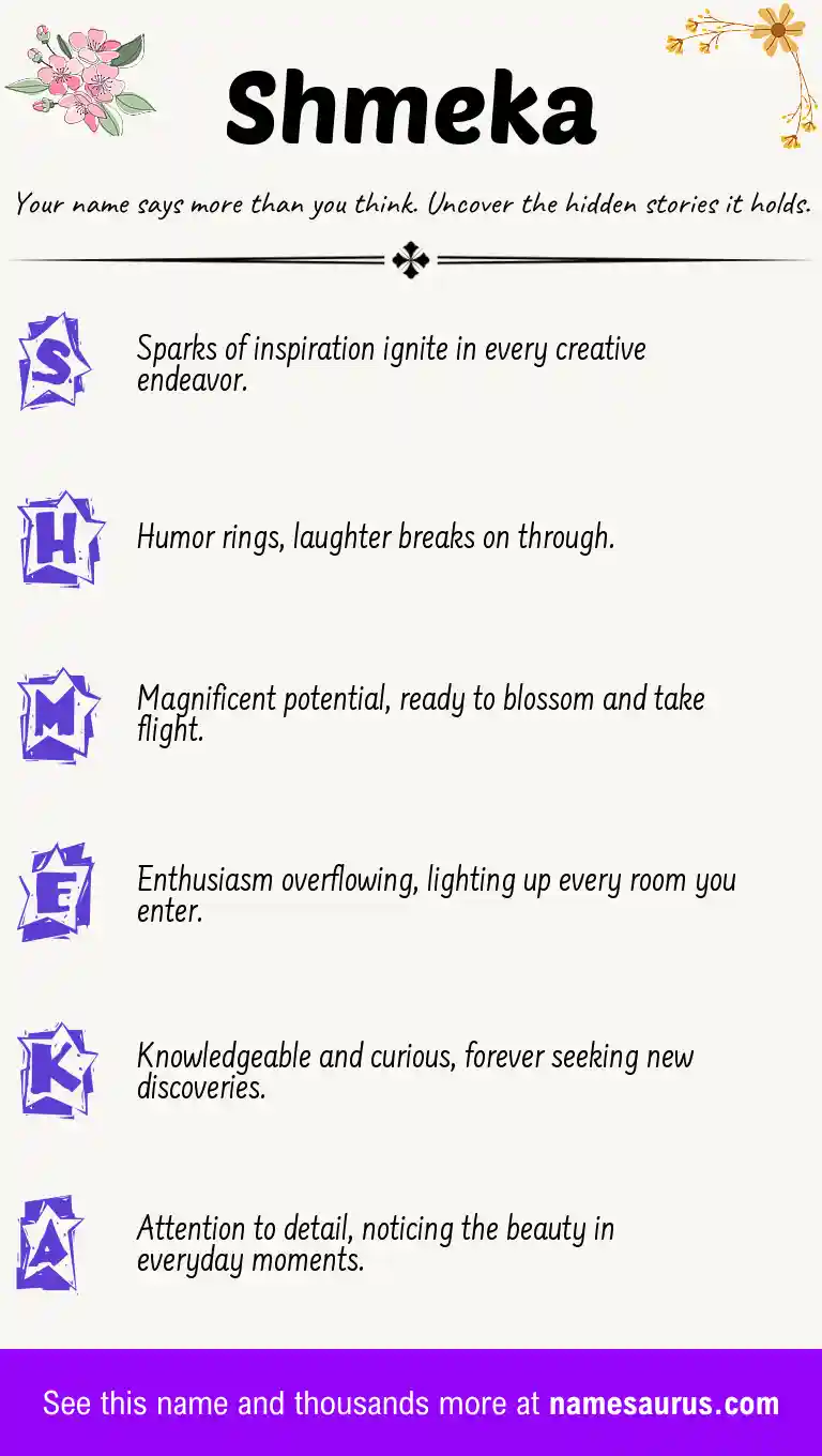 Acrostic poem about Shmeka.