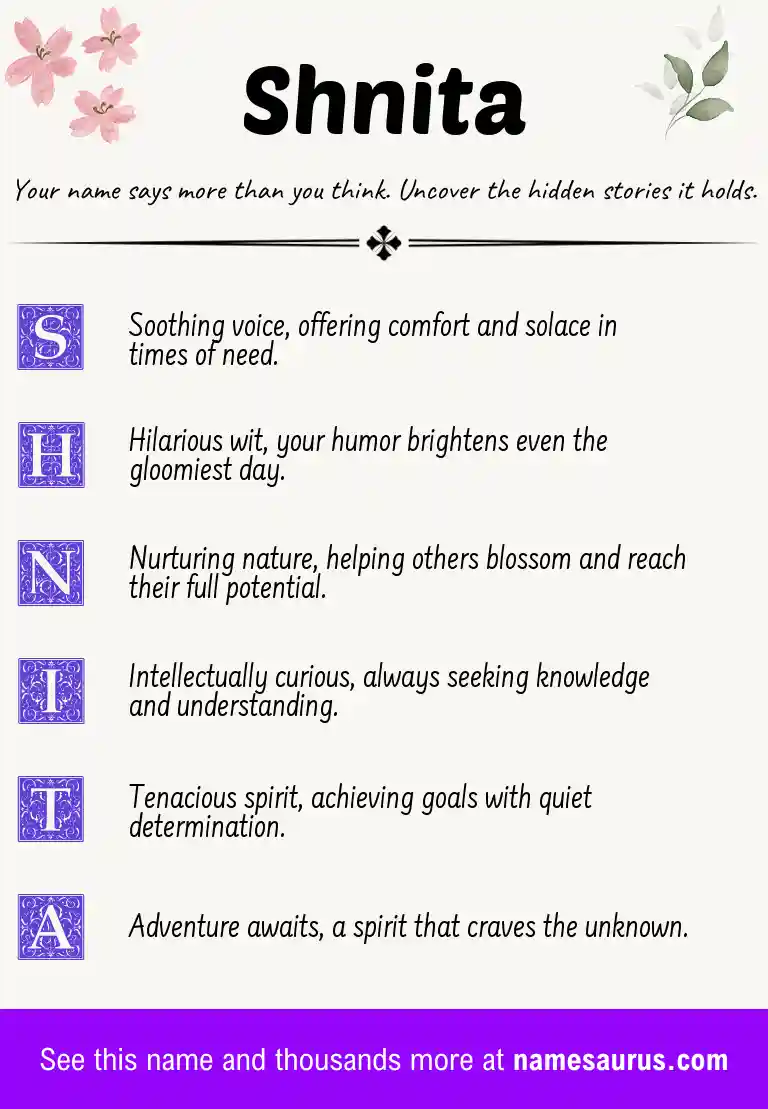 Acrostic poem about Shnita.