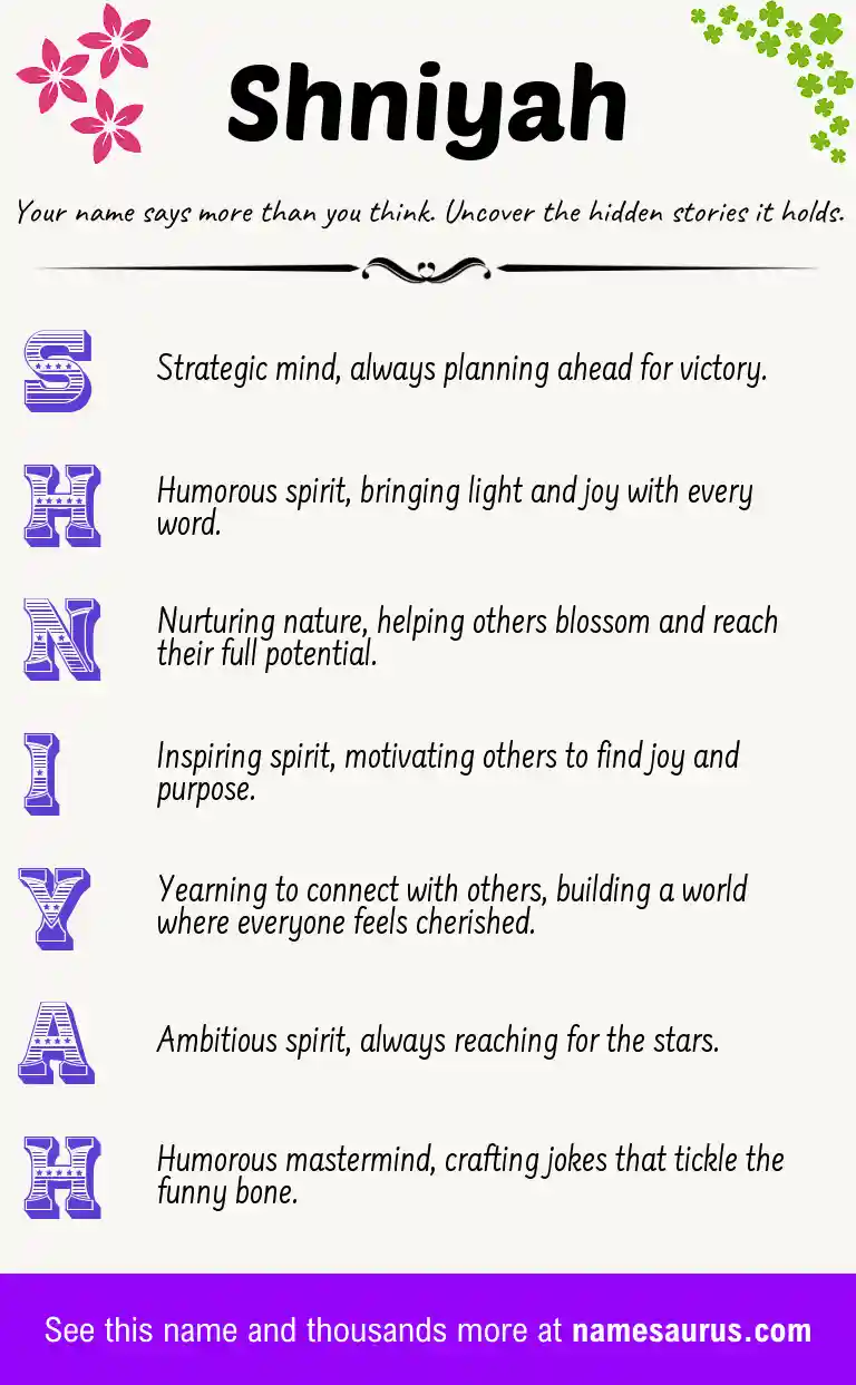 Acrostic poem about Shniyah.