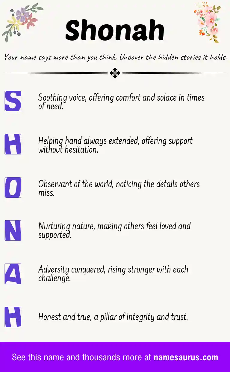 Acrostic poem about Shonah.