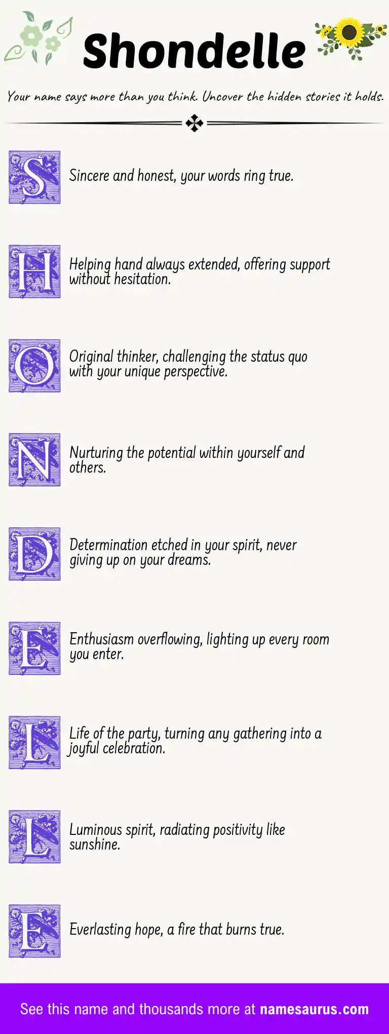 Acrostic poem about Shondelle.