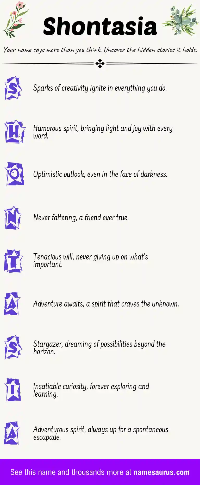 Acrostic poem about Shontasia.