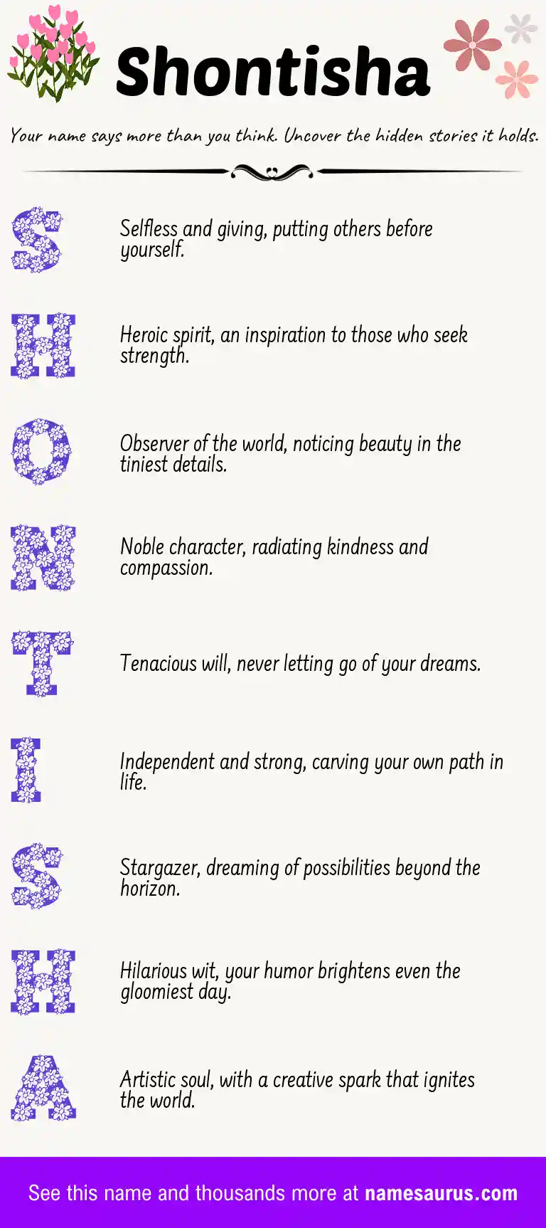 Acrostic poem about Shontisha.