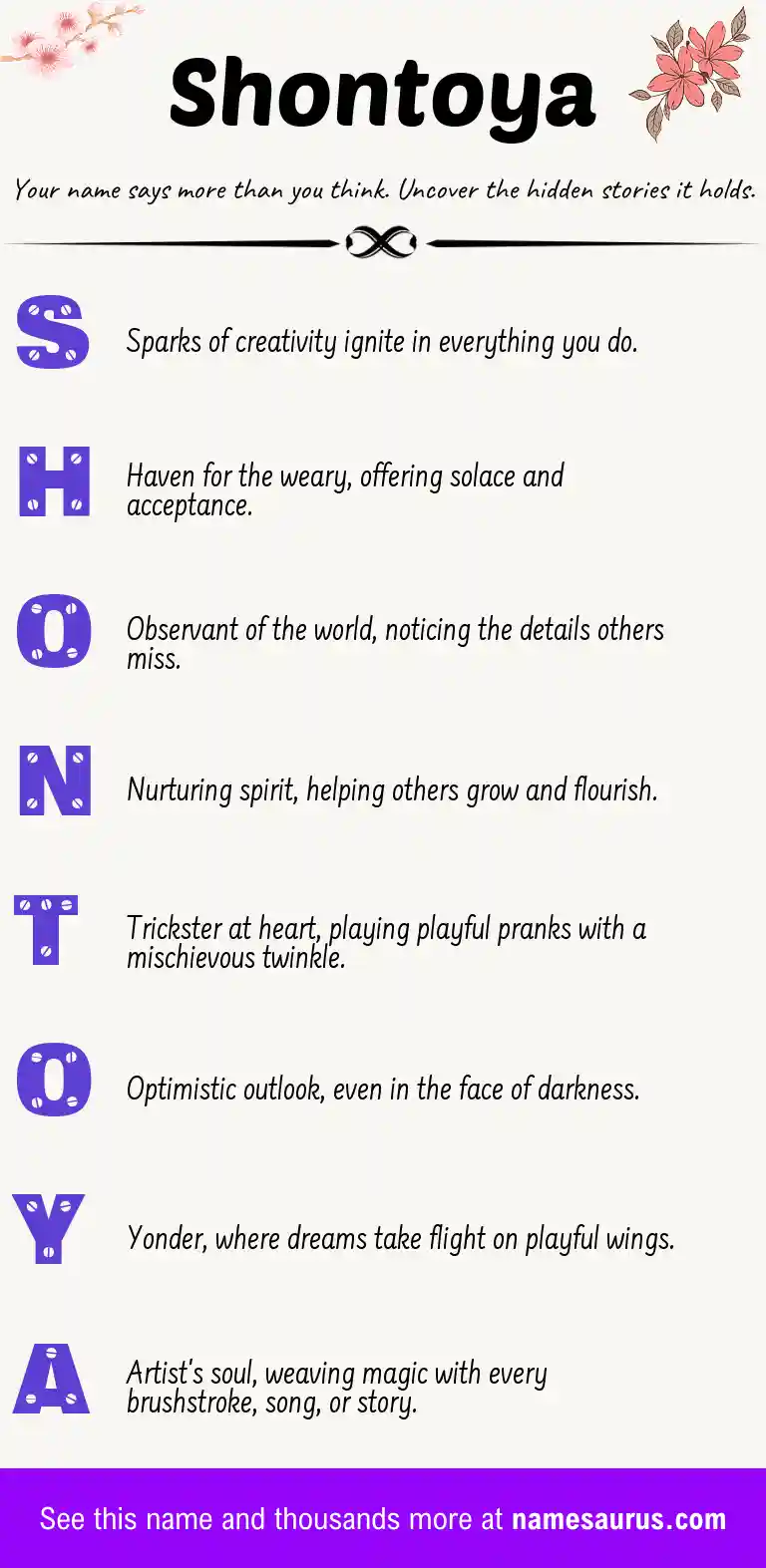 Acrostic poem about Shontoya.