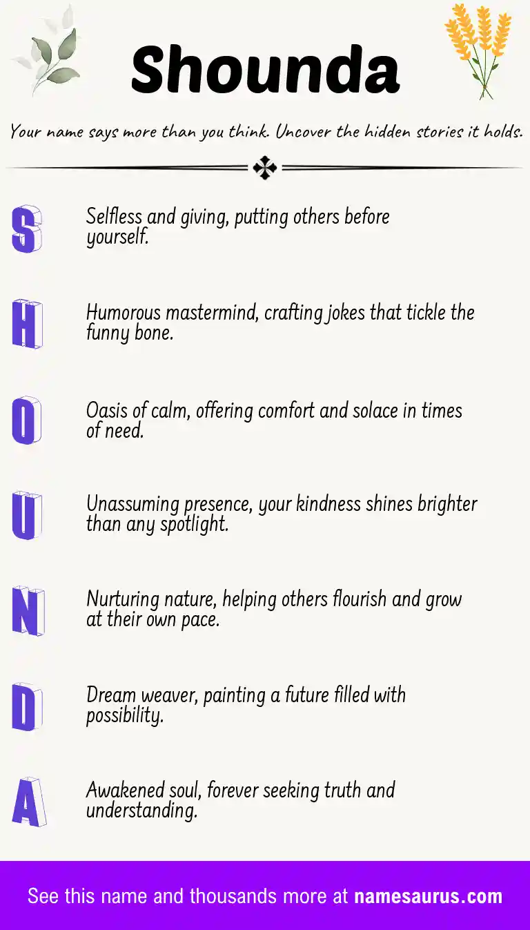 Acrostic poem about Shounda.