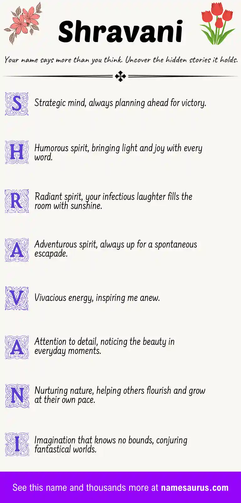 Acrostic poem about Shravani.