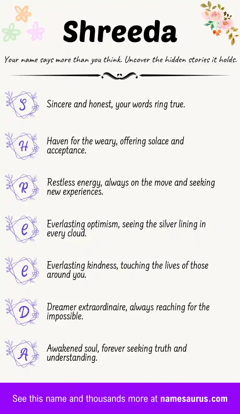 Acrostic poem about Shreeda.