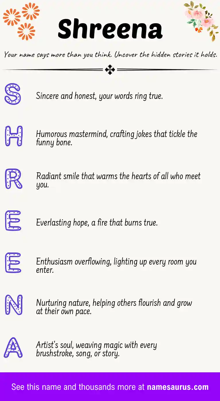 Acrostic poem about Shreena.