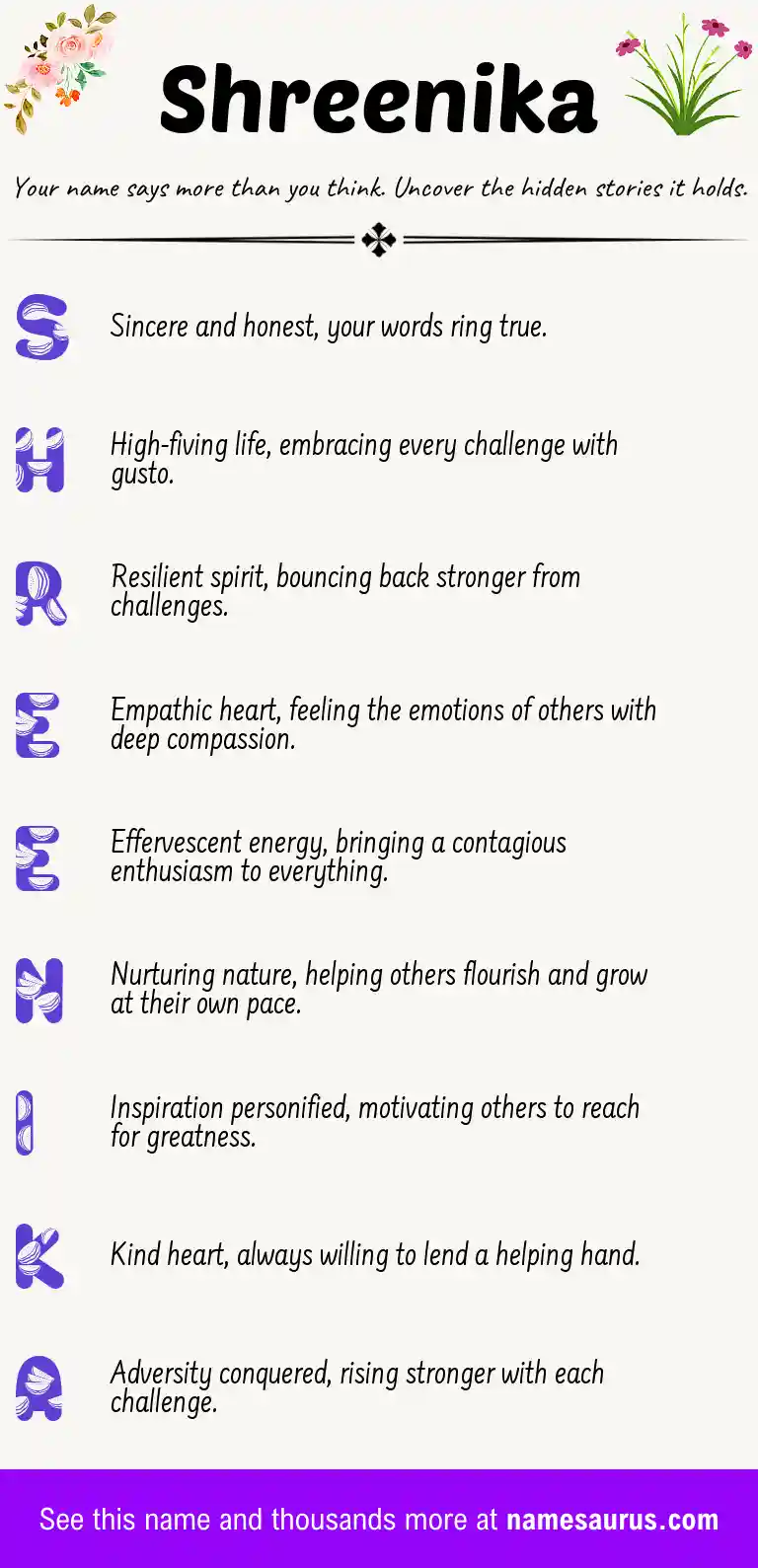 Acrostic poem about Shreenika.