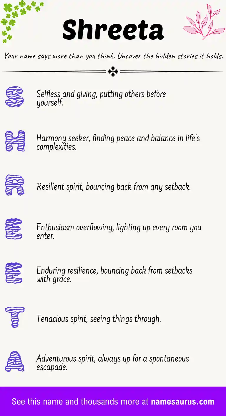 Acrostic poem about Shreeta.