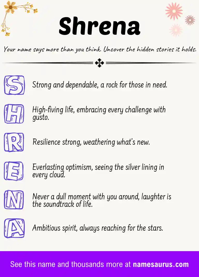 Acrostic poem about Shrena.