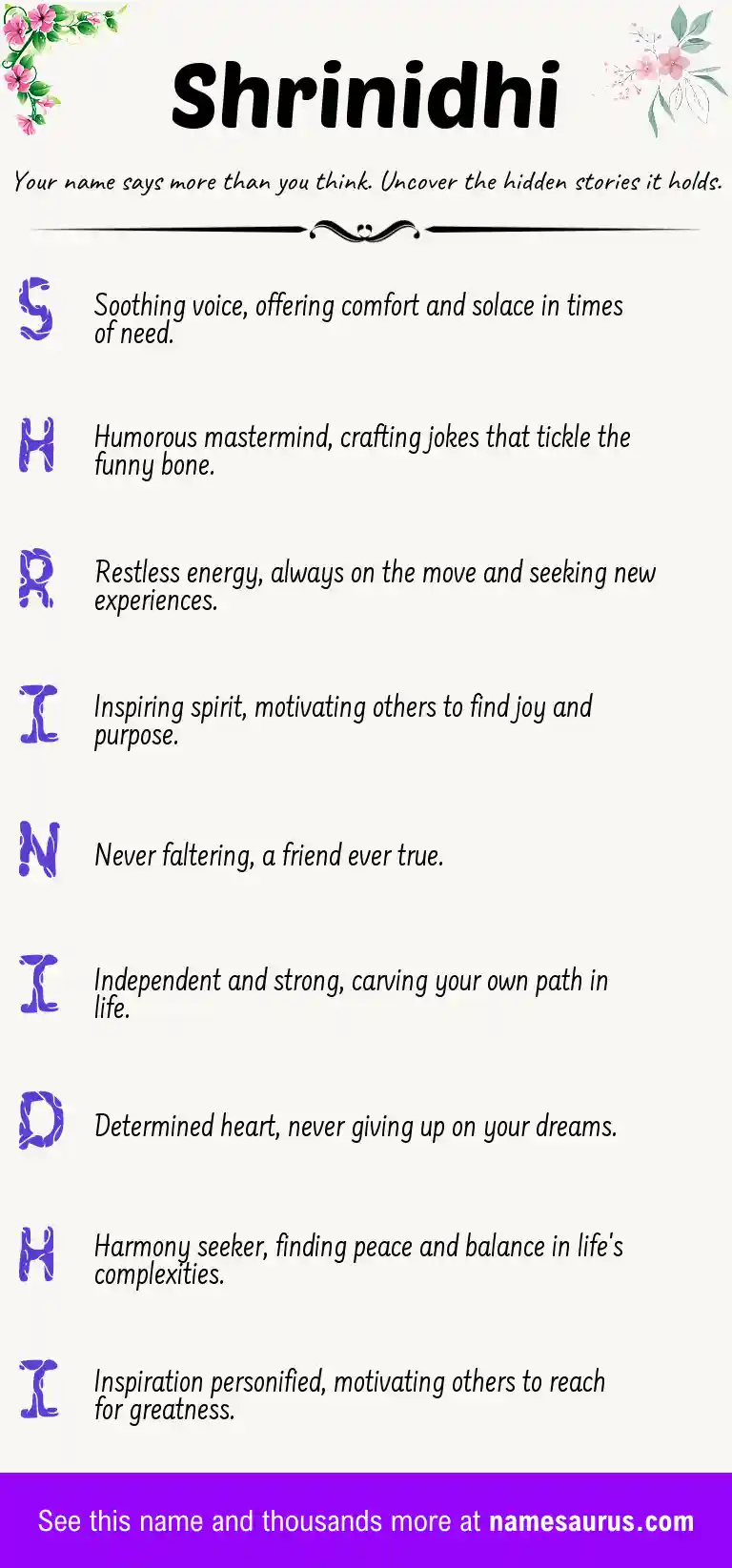 Acrostic poem about Shrinidhi.