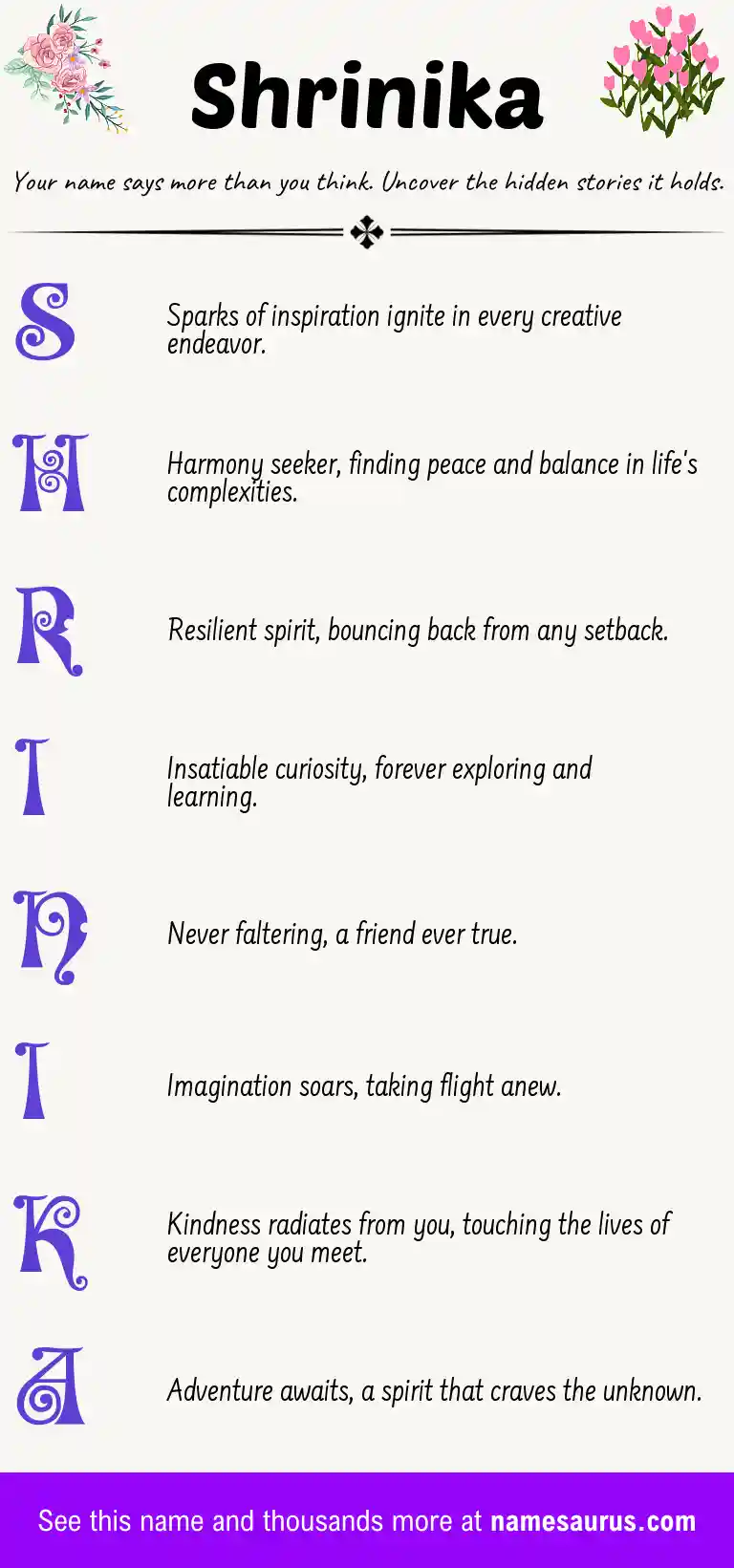 Acrostic poem about Shrinika.