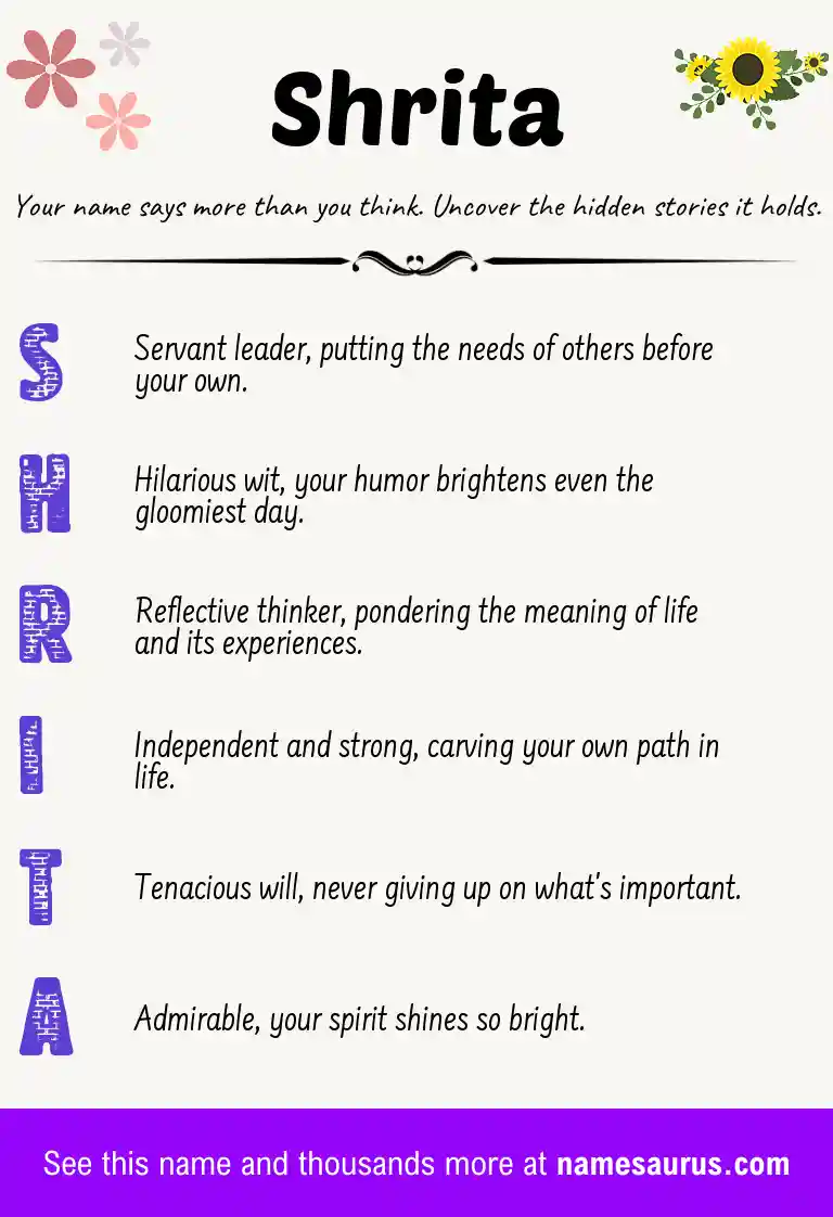 Acrostic poem about Shrita.