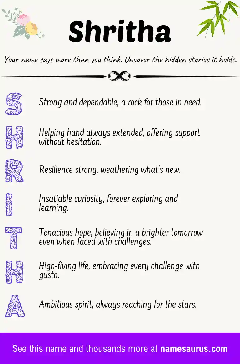 Acrostic poem about Shritha.