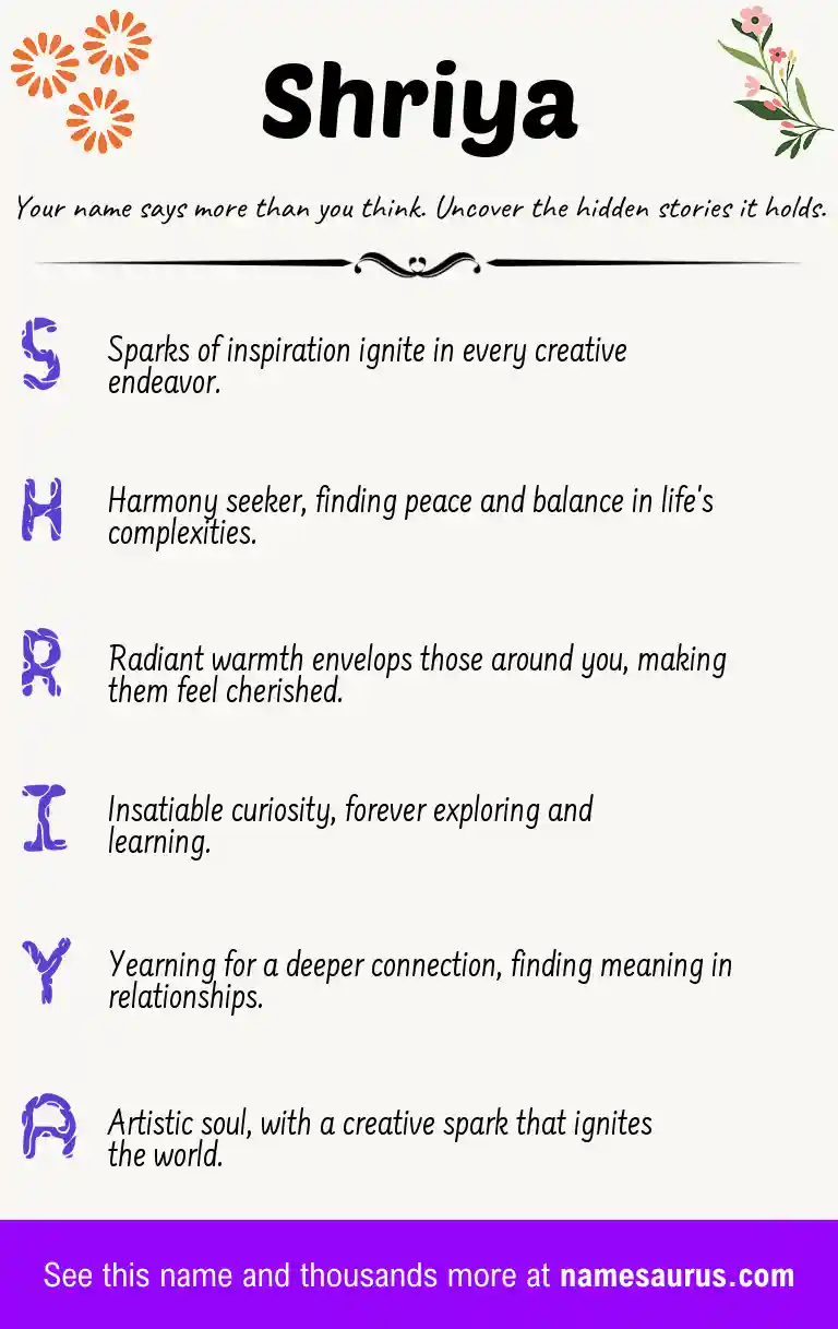 Acrostic poem about Shriya.