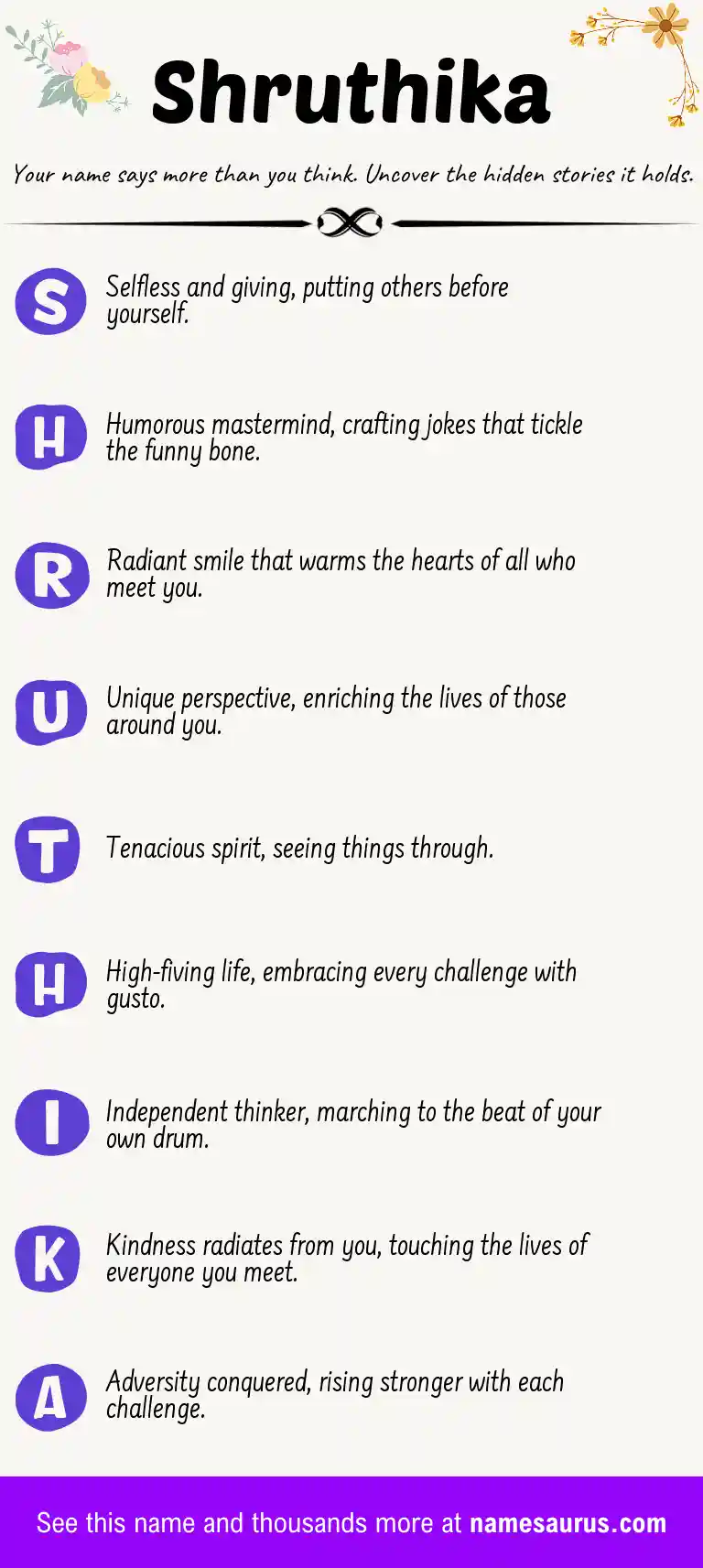 Acrostic poem about Shruthika.