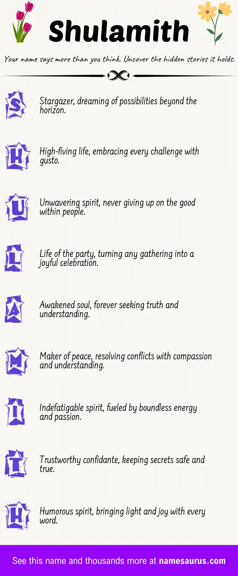 Acrostic poem about Shulamith.