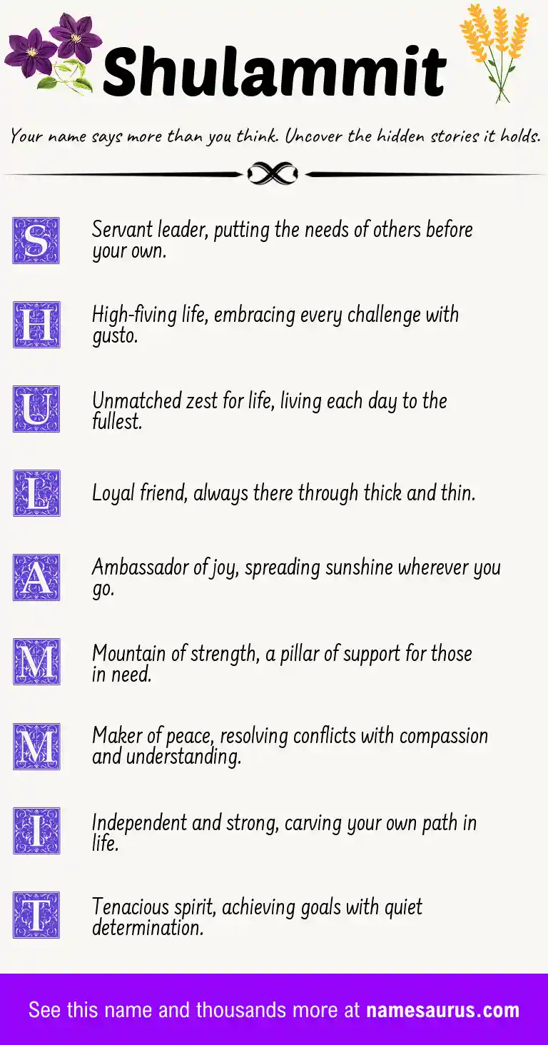 Acrostic poem about Shulammit.