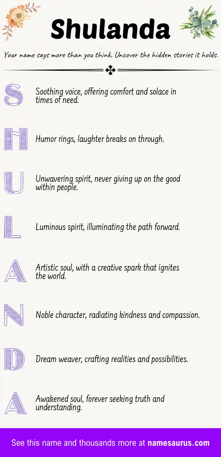 Acrostic poem about Shulanda.