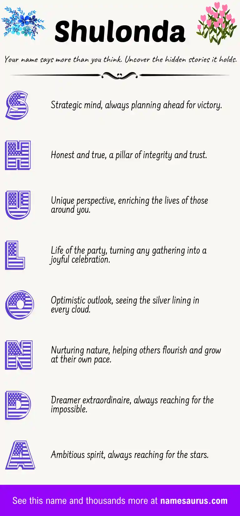 Acrostic poem about Shulonda.
