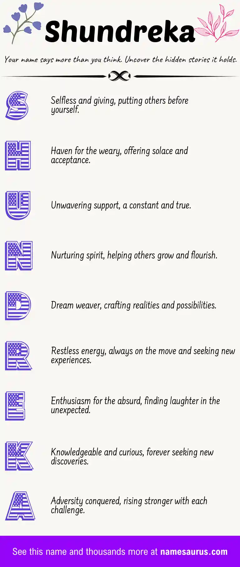 Acrostic poem about Shundreka.
