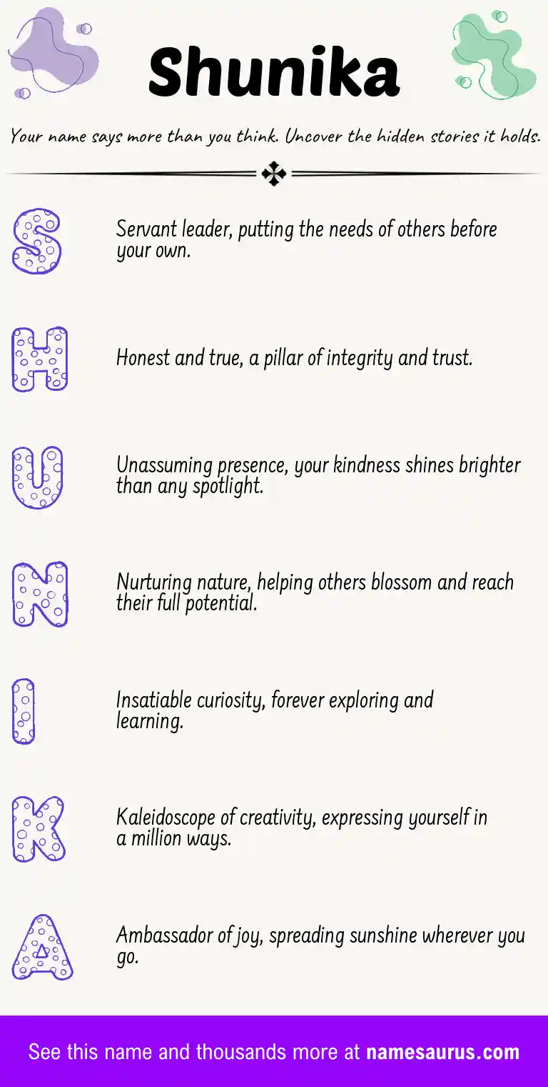 Acrostic poem about Shunika.