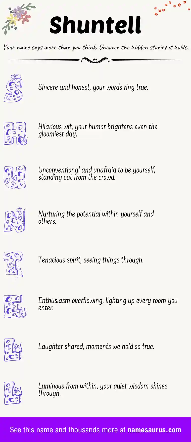 Acrostic poem about Shuntell.