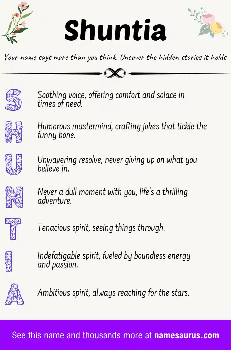 Acrostic poem about Shuntia.