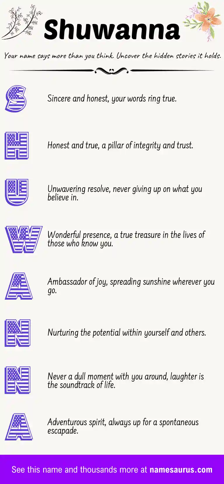 Acrostic poem about Shuwanna.