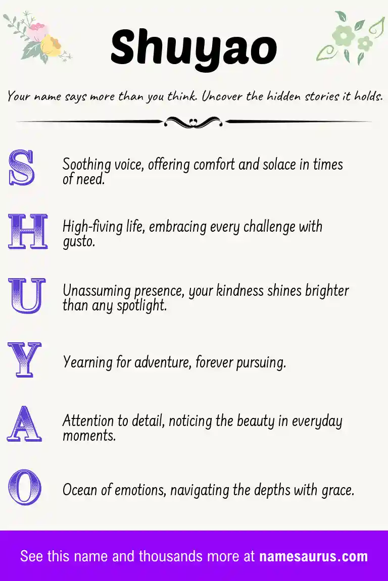Acrostic poem about Shuyao.
