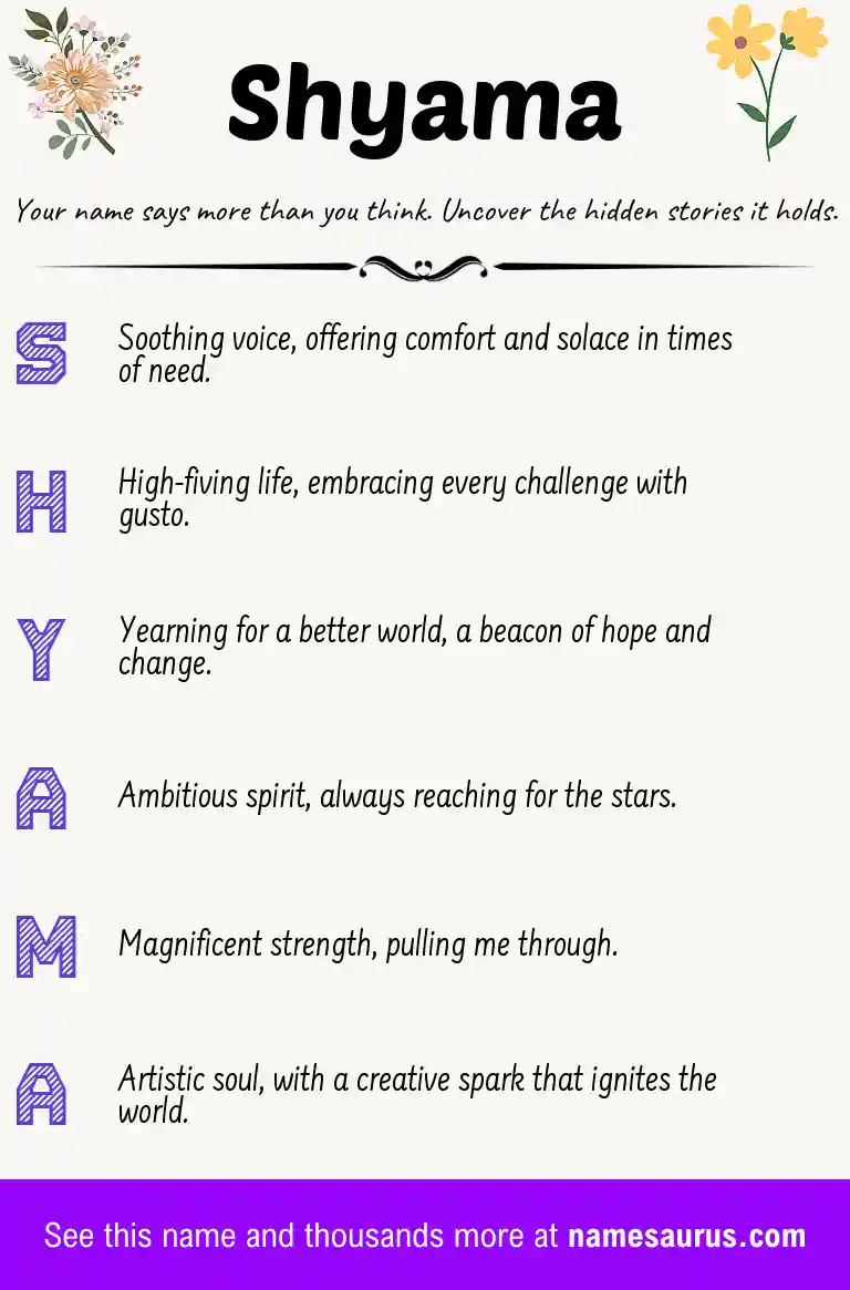 Acrostic poem about Shyama.