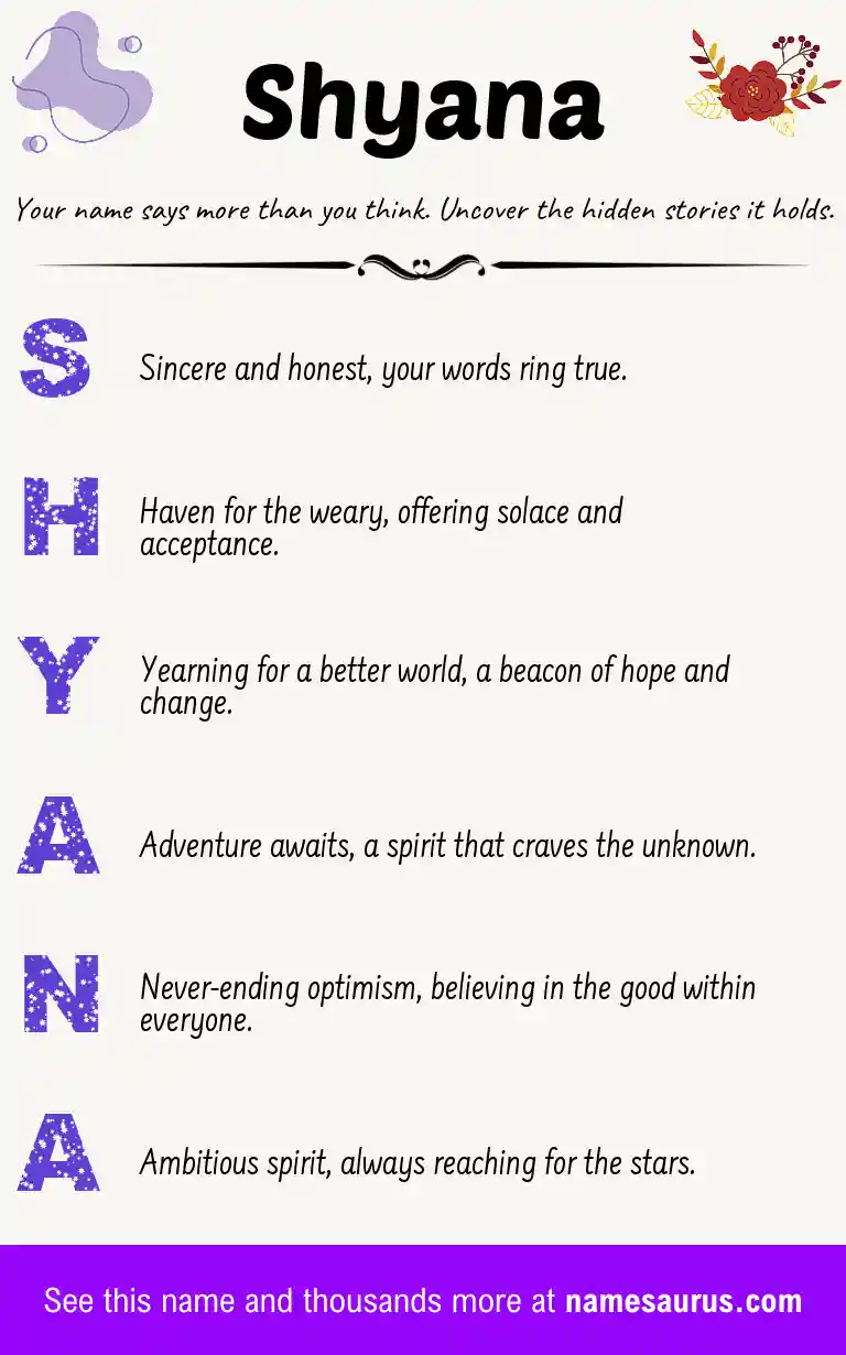 Acrostic poem about Shyana.