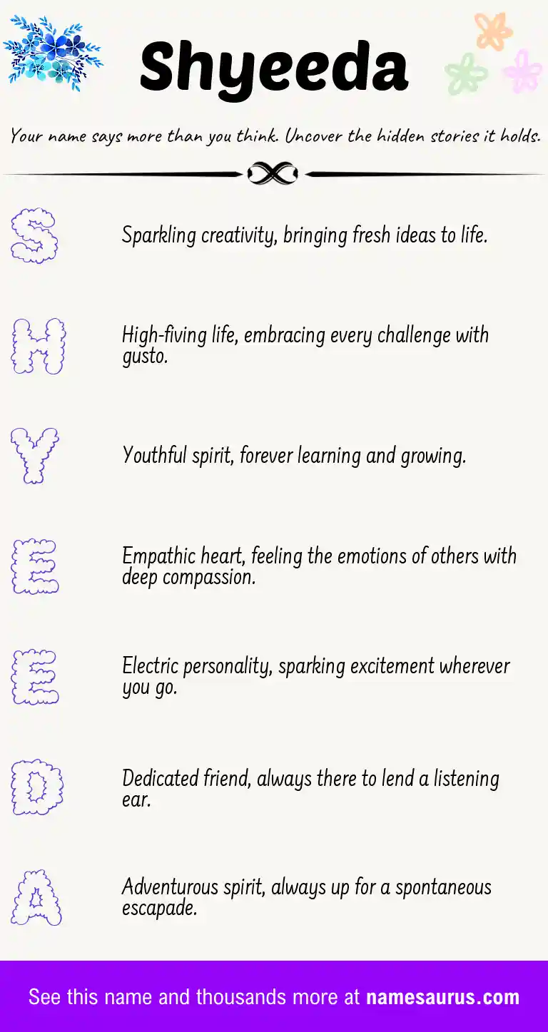 Acrostic poem about Shyeeda.
