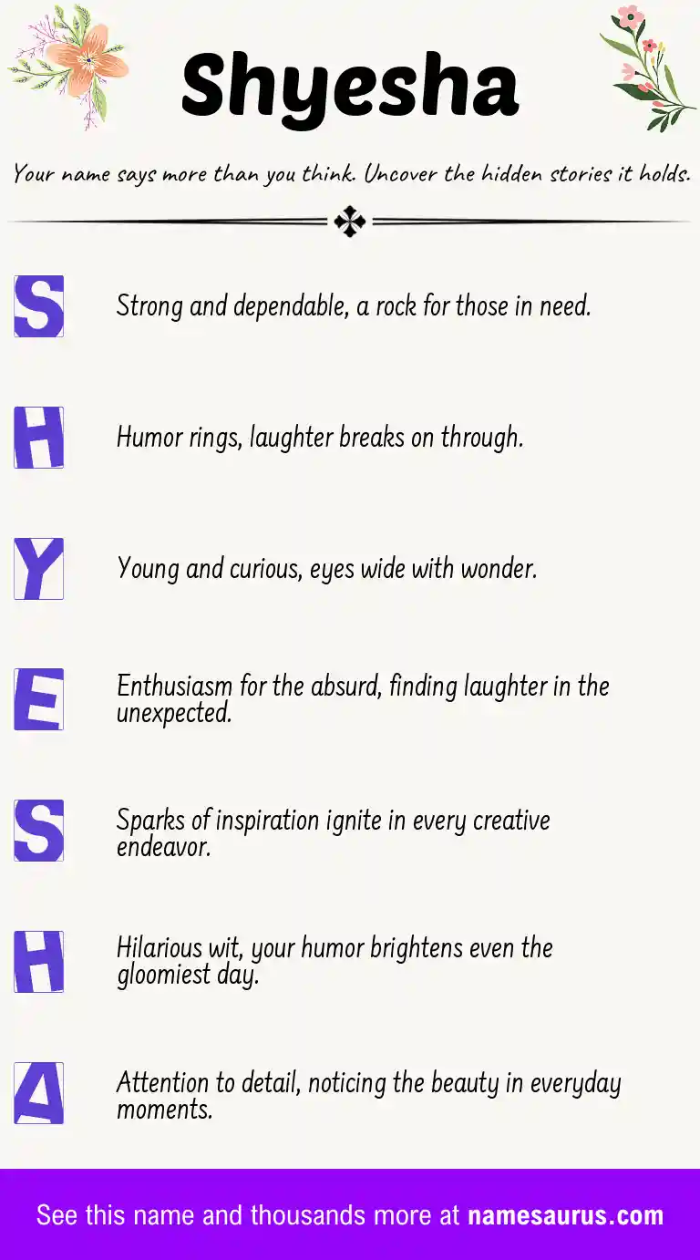 Acrostic poem about Shyesha.