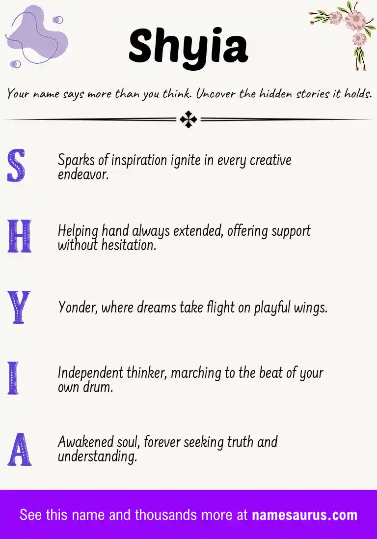 Acrostic poem about Shyia.