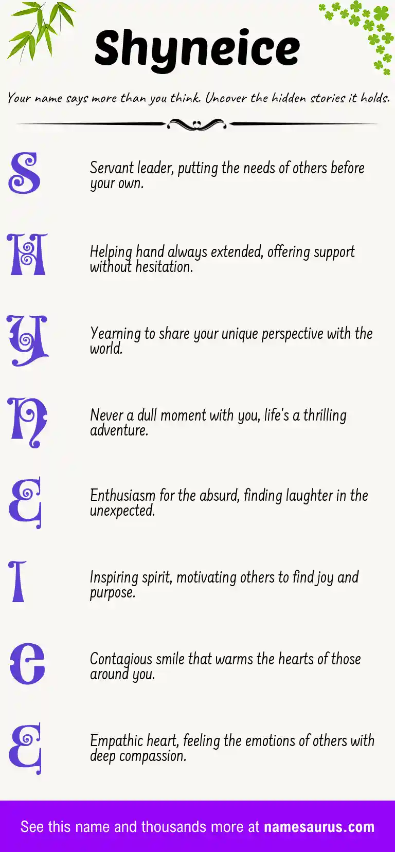 Acrostic poem about Shyneice.