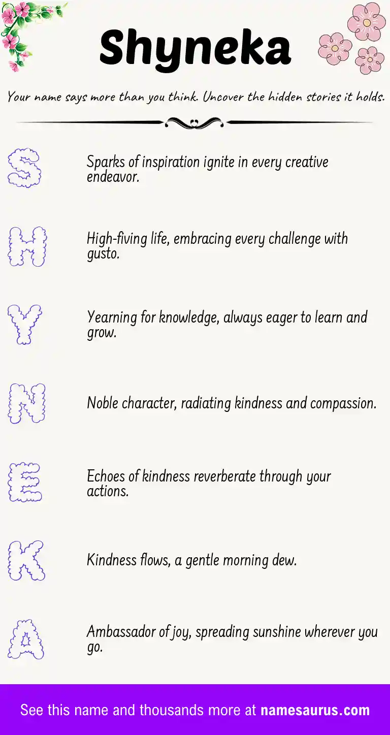 Acrostic poem about Shyneka.