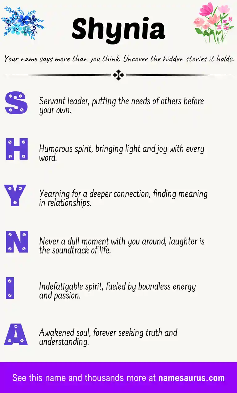 Acrostic poem about Shynia.