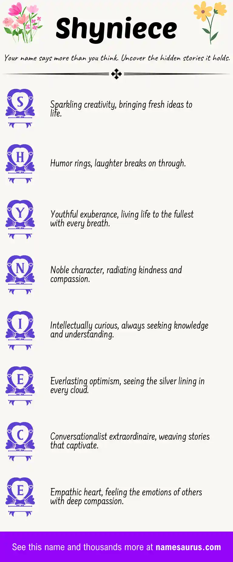 Acrostic poem about Shyniece.