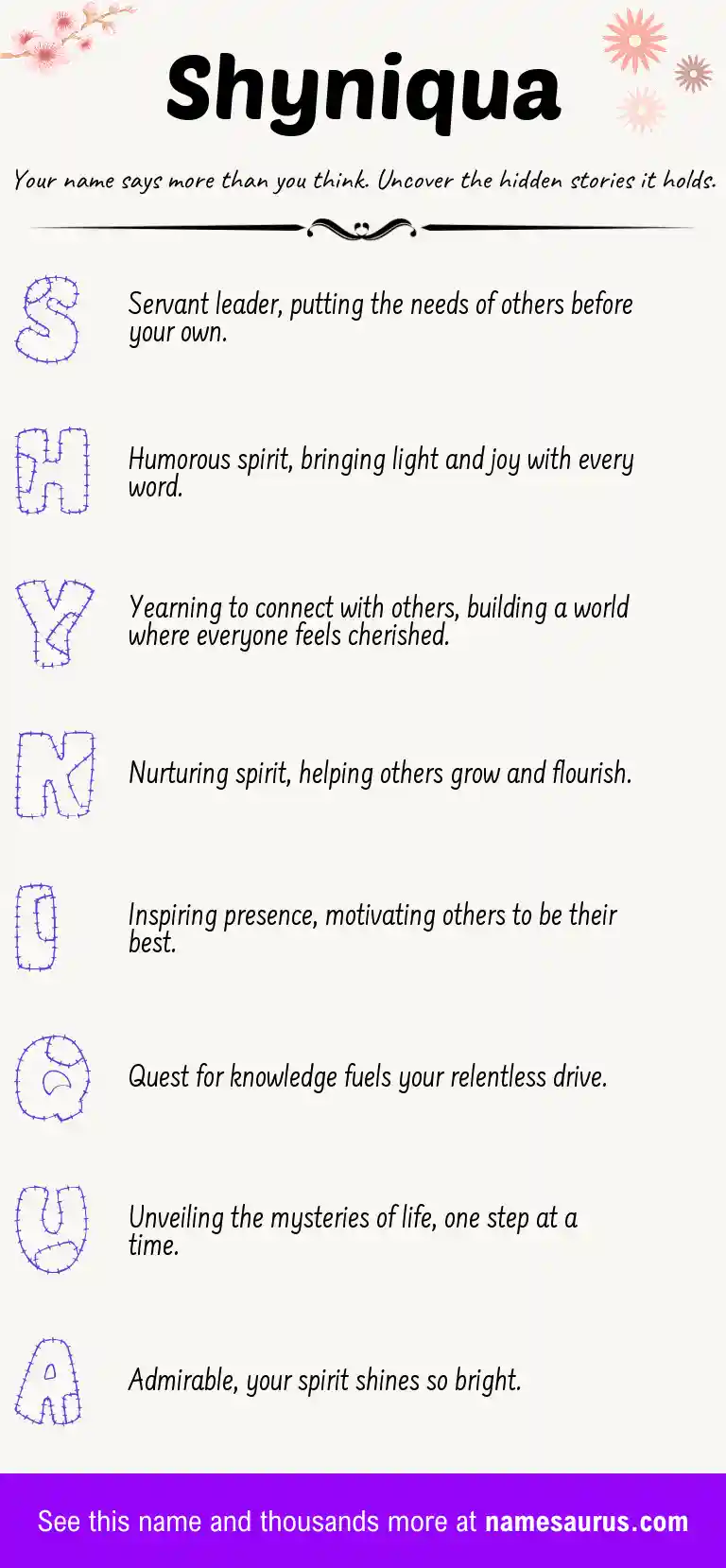 Acrostic poem about Shyniqua.