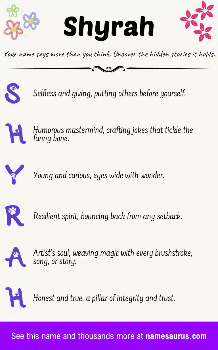 Acrostic poem about Shyrah.