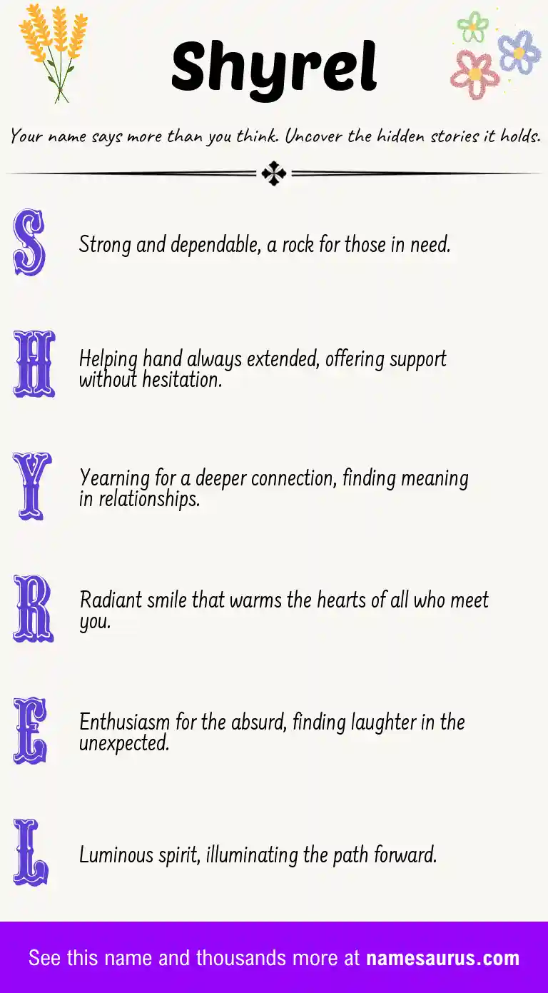 Acrostic poem about Shyrel.