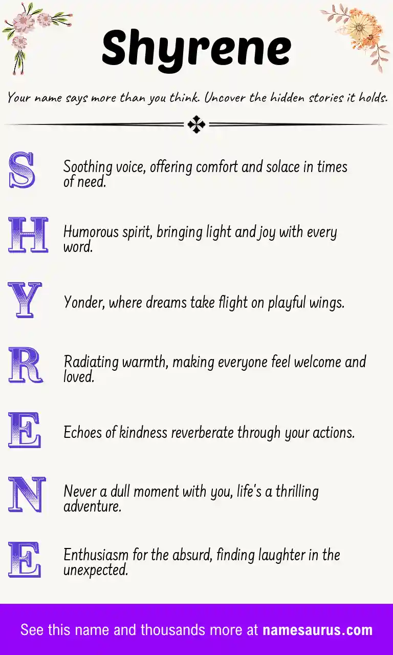 Acrostic poem about Shyrene.