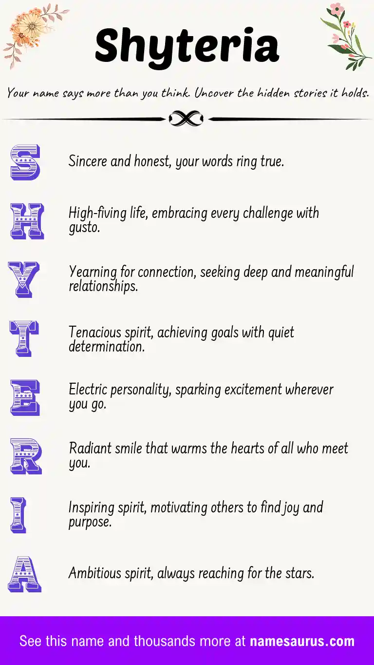 Acrostic poem about Shyteria.