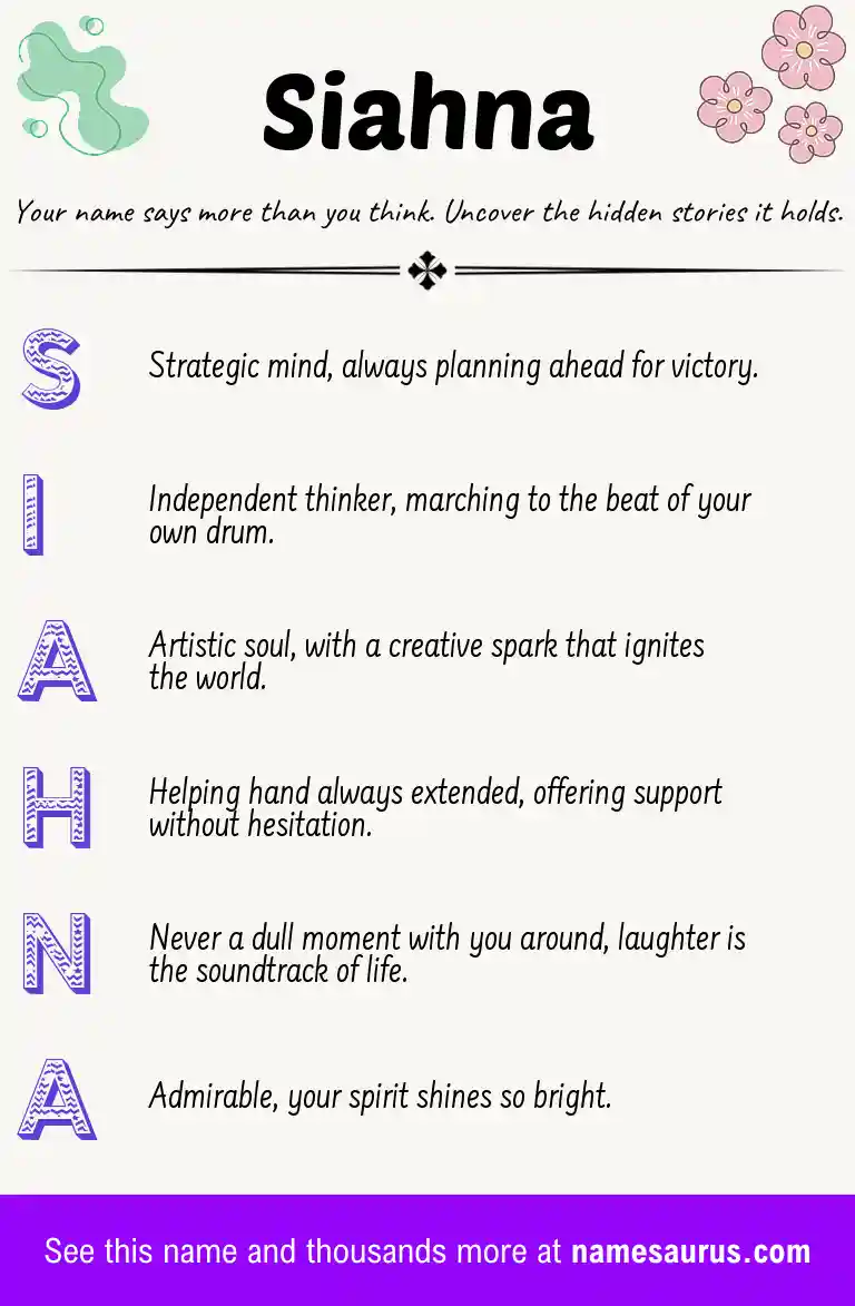 Acrostic poem about Siahna.