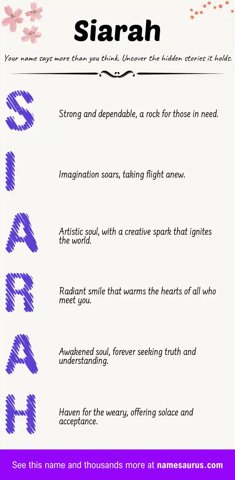 Acrostic poem about Siarah.